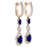 18K Rose Gold Each Oval Cut Blue Sapphire & Round Diamond Ladies Infinity Drop Earrings
