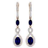 18K Rose Gold Each Oval Cut Blue Sapphire & Round Diamond Ladies Infinity Drop Earrings