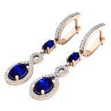 18K Rose Gold Each Oval Cut Blue Sapphire & Round Diamond Ladies Infinity Drop Earrings