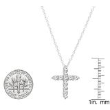 0.95 Carat (ctw) 10K White Gold Round Diamond Ladies Cross Pendant 1 CT (Silver Chain Included)