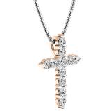 0.95 Carat (ctw) 14K Rose Gold Round Diamond Ladies Cross Pendant 1 CT (Silver Chain Included)