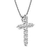 0.95 Carat (ctw) 14K White Gold Round Diamond Ladies Cross Pendant 1 CT (Silver Chain Included)