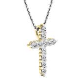 0.95 Carat (ctw) 14K Yellow Gold Round Diamond Ladies Cross Pendant 1 CT (Silver Chain Included)