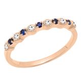 10K Rose Gold Round Blue Sapphire And White Diamond Ladies Bridal Wedding Band Anniversary Ring