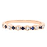 10K Rose Gold Round Blue Sapphire And White Diamond Ladies Bridal Wedding Band Anniversary Ring