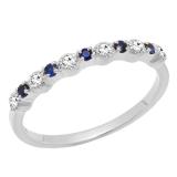 10K White Gold Round Blue Sapphire And White Diamond Ladies Bridal Wedding Band Anniversary Ring