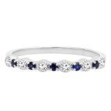 10K White Gold Round Blue Sapphire And White Diamond Ladies Bridal Wedding Band Anniversary Ring