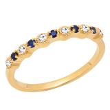 10K Yellow Gold Round Blue Sapphire And White Diamond Ladies Bridal Wedding Band Anniversary Ring