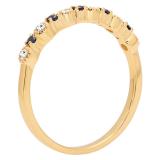 10K Yellow Gold Round Blue Sapphire And White Diamond Ladies Bridal Wedding Band Anniversary Ring
