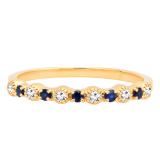 10K Yellow Gold Round Blue Sapphire And White Diamond Ladies Bridal Wedding Band Anniversary Ring