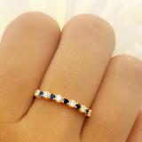 10K Yellow Gold Round Blue Sapphire And White Diamond Ladies Bridal Wedding Band Anniversary Ring