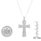 Round White Diamond Religious Cross Pendant with 18 Inch Silver Chain for Men (0.20 ctw Color I-J Clarity I2-I3) in 10K White Gold