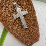 Round White Diamond Religious Cross Pendant with 18 Inch Silver Chain for Men (0.20 ctw Color I-J Clarity I2-I3) in 10K White Gold