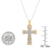 Round White Diamond Religious Cross Pendant with 18 Inch Silver Chain for Men (0.20 ctw Color I-J Clarity I1-I2) in 18K Yellow Gold