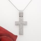 0.70 Carat (ctw) 10K White Gold Round White Diamond Men's Cross Pendant 3/4 CT (Chain Included)