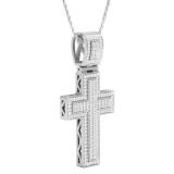 0.70 Carat (ctw) 14K White Gold Round White Diamond Men's Cross Pendant 3/4 CT (Chain Included)