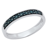 0.05 Carat (ctw) Sterling Silver Round Blue Diamond Ladies Anniversary Wedding Stackable Band
