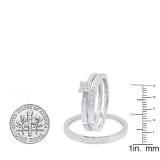 0.07 Carat (ctw) 10K White Gold Round Cut Diamond Men & Women's Engagement Ring Bridal Trio Set