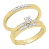0.07 Carat (ctw) 10K Yellow Gold Round Cut Diamond Men & Women's Engagement Ring Bridal Trio Set
