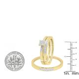 0.07 Carat (ctw) 10K Yellow Gold Round Cut Diamond Men & Women's Engagement Ring Bridal Trio Set