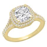1.00 Carat (ctw) 18K Yellow Gold Cushion & Round Cut Diamond Ladies Halo Engagement Ring 1 CT