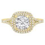 1.00 Carat (ctw) 18K Yellow Gold Cushion & Round Cut Diamond Ladies Halo Engagement Ring 1 CT