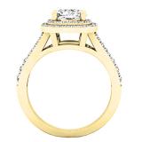 1.00 Carat (ctw) 18K Yellow Gold Cushion & Round Cut Diamond Ladies Halo Engagement Ring 1 CT