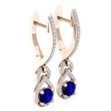 10K Rose Gold Round Cut Each 4 MM Blue Sapphire & White Diamond Ladies Dangling Drop Earrings