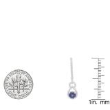 10K White Gold Round Cut Each 4 MM Blue Sapphire & White Diamond Ladies Dangling Drop Earrings