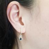 10K Yellow Gold Round Cut Each 4 MM Blue Sapphire & White Diamond Ladies Dangling Drop Earrings