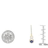 10K Yellow Gold Round Cut Each 4 MM Blue Sapphire & White Diamond Ladies Dangling Drop Earrings