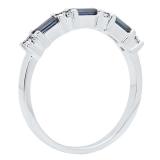 10K White Gold 4X2 MM Baguette Cut Blue Sapphire & Princess Cut Diamond Ladies Wedding Band