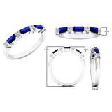 10K White Gold 4X2 MM Baguette Cut Blue Sapphire & Princess Cut Diamond Ladies Wedding Band