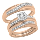 0.35 Carat (ctw) 10K Rose Gold Round White Diamond Men & Women's Engagement Ring Trio Set 1/3 CT