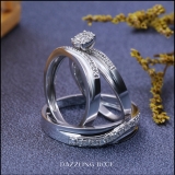 0.35 Carat (ctw) 10K White Gold Round White Diamond Men & Women's Engagement Ring Trio Set 1/3 CT