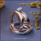0.35 Carat (ctw) 18K Rose Gold Round White Diamond Men & Women's Engagement Ring Trio Set 1/3 CT