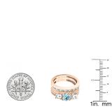 10K Rose Gold Round Aquamarine & White Diamond Ladies Bridal 3 Stone Engagement Ring Set