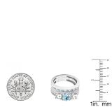 10K White Gold Round Aquamarine & White Diamond Ladies Bridal 3 Stone Engagement Ring Set