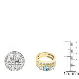 10K Yellow Gold Round Aquamarine & White Diamond Ladies Bridal 3 Stone Engagement Ring Set