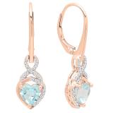10K Rose Gold 6 MM Each Blue Topaz & Round Cut White Diamond Ladies Heart Shape Drop Earrings