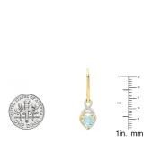 10K Yellow Gold 6 MM Each Blue Topaz & Round Cut White Diamond Ladies Heart Shape Drop Earrings