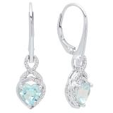 18K White Gold 6 MM Each Blue Topaz & Round Cut White Diamond Ladies Heart Shape Drop Earrings