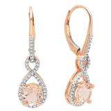 18K Rose Gold 6 MM Each Round Cut Morganite & White Diamond Ladies Infinity Dangling Drop Earrings