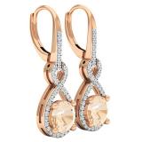 18K Rose Gold 6 MM Each Round Cut Morganite & White Diamond Ladies Infinity Dangling Drop Earrings