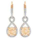 18K Rose Gold 6 MM Each Round Cut Morganite & White Diamond Ladies Infinity Dangling Drop Earrings