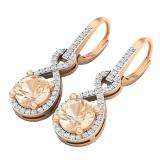 18K Rose Gold 6 MM Each Round Cut Morganite & White Diamond Ladies Infinity Dangling Drop Earrings