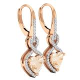10K Rose Gold 6 MM Each Morganite & Round White Diamond Ladies Heart Shape Infinity Drop Earrings