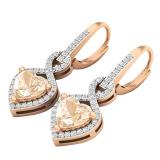 10K Rose Gold 6 MM Each Morganite & Round White Diamond Ladies Heart Shape Infinity Drop Earrings