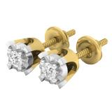 0.15 Carat (ctw) 10K Yellow Gold Round Cut White Diamond Ladies Stud Earrings