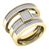 Round White Diamond Square Cluster Bridal Wedding Trio Ring Band Set 3/8 CT (0.40 ctw Color I-J Clarity I1-I2) in 14K Yellow Gold